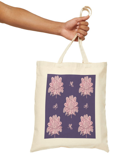 Magenta Floral Butterflies Cotton Canvas Tote Bag