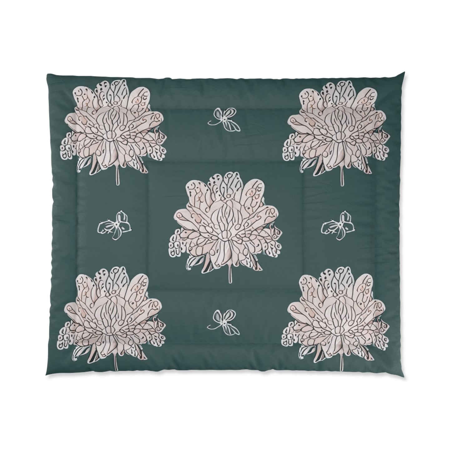 Soft White Floral Butterflies 104" × 88" Comforter