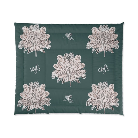 Soft White Floral Butterflies 104" × 88" Comforter