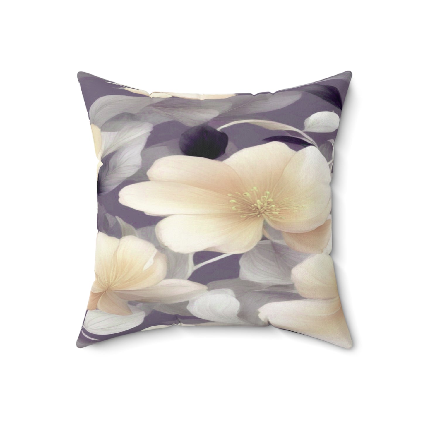 White Blush Floral Bunch Faux Suede Square Pillow, 18" x 18"