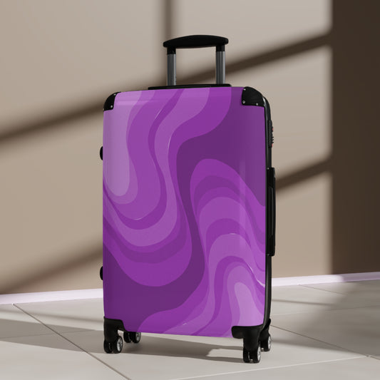Wavey Purple Wavey Medium Suitcase with built in lock, 4 double-wheels, telescopic handle, and ABS back hard-shell