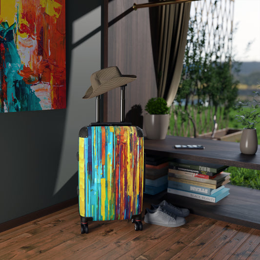 Striped Alpha Small Suitcase with built in lock, 4 double-wheels, telescopic handle, and ABS back hard-shell