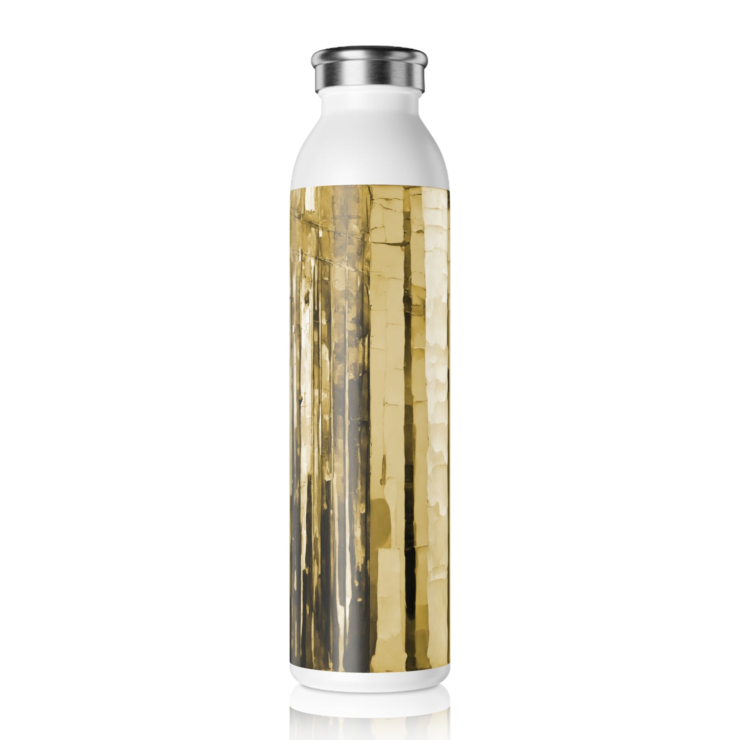 Striped Light Brown Slim Water Bottle, 20 oz White