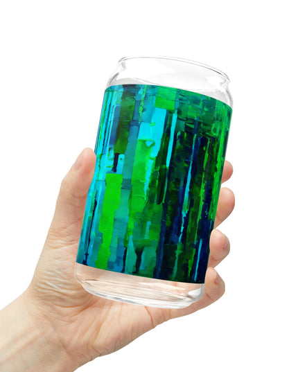 Striped Blue Green Glass, 16oz