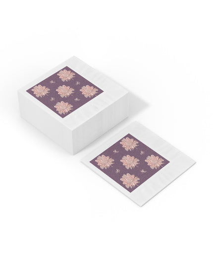 Pink Floral Butterflies White Coined Napkins, 6.5" x 6.5"