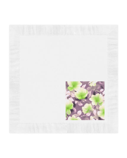 Lime Lavender Floral Bunch White Coined Napkins, 6.5" x 6.5"