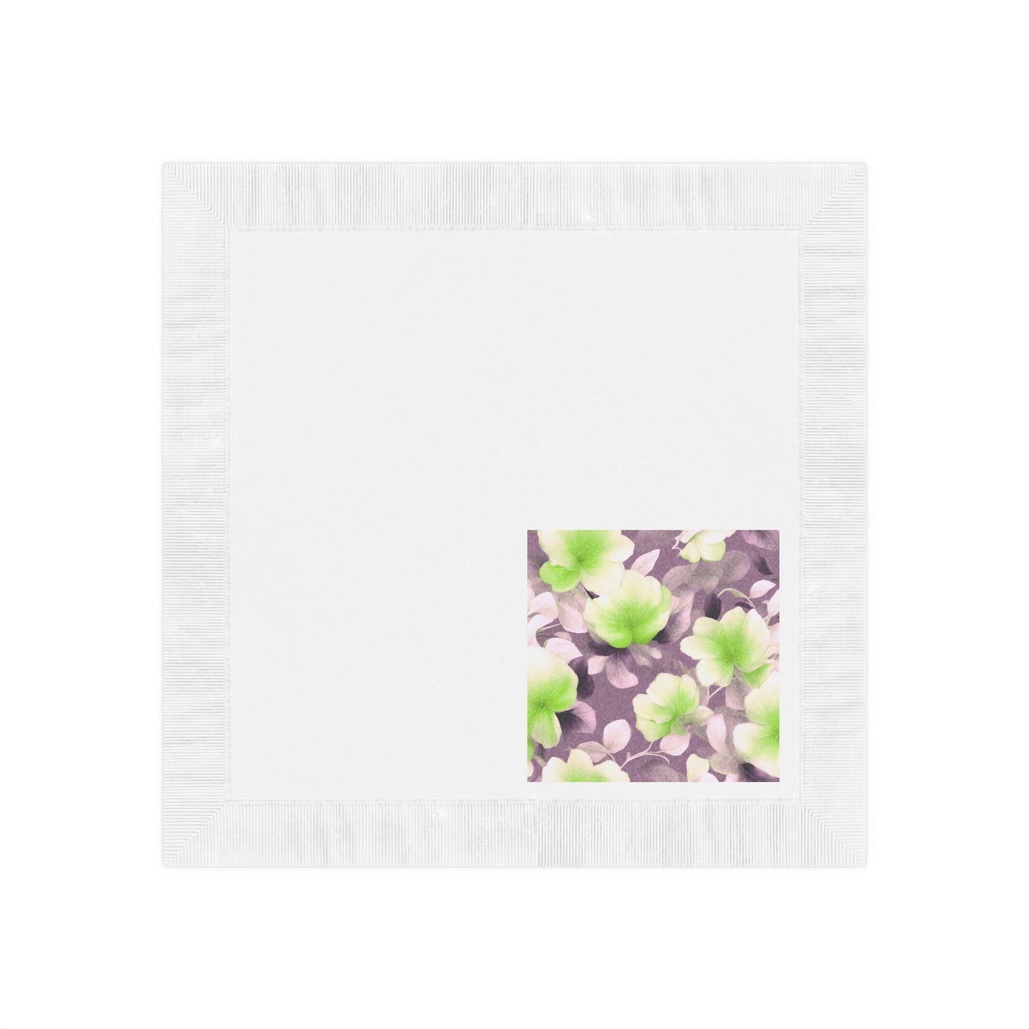 Lime Lavender Floral Bunch White Coined Napkins, 6.5" x 6.5"