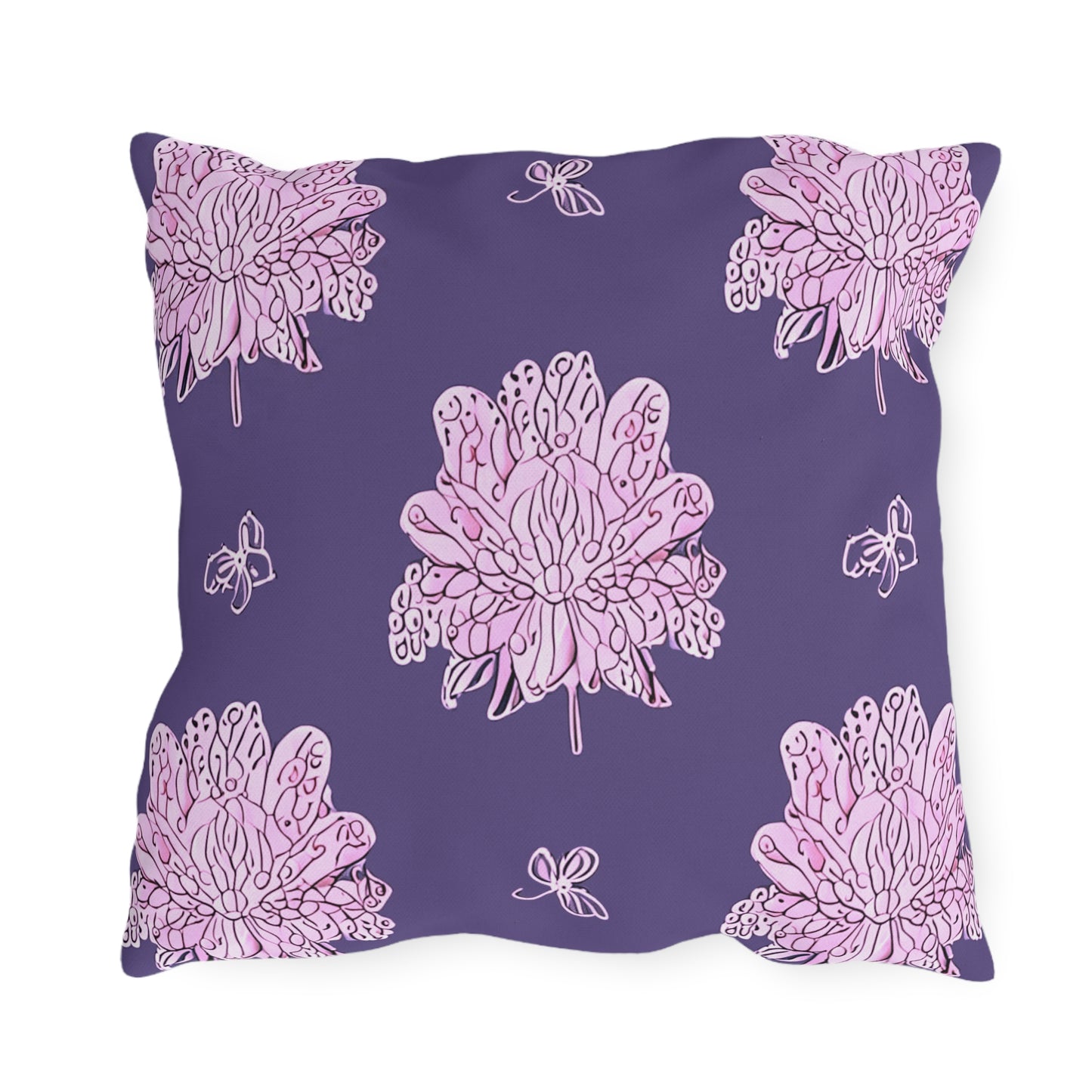 Magenta Floral Butterflies 18" x 18" Outdoor Pillow