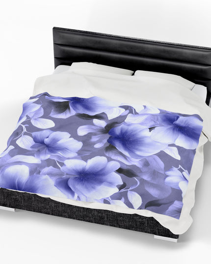 Indigo Blossom Floral Bunch Velveteen Plush Blanket, 60" x 80"