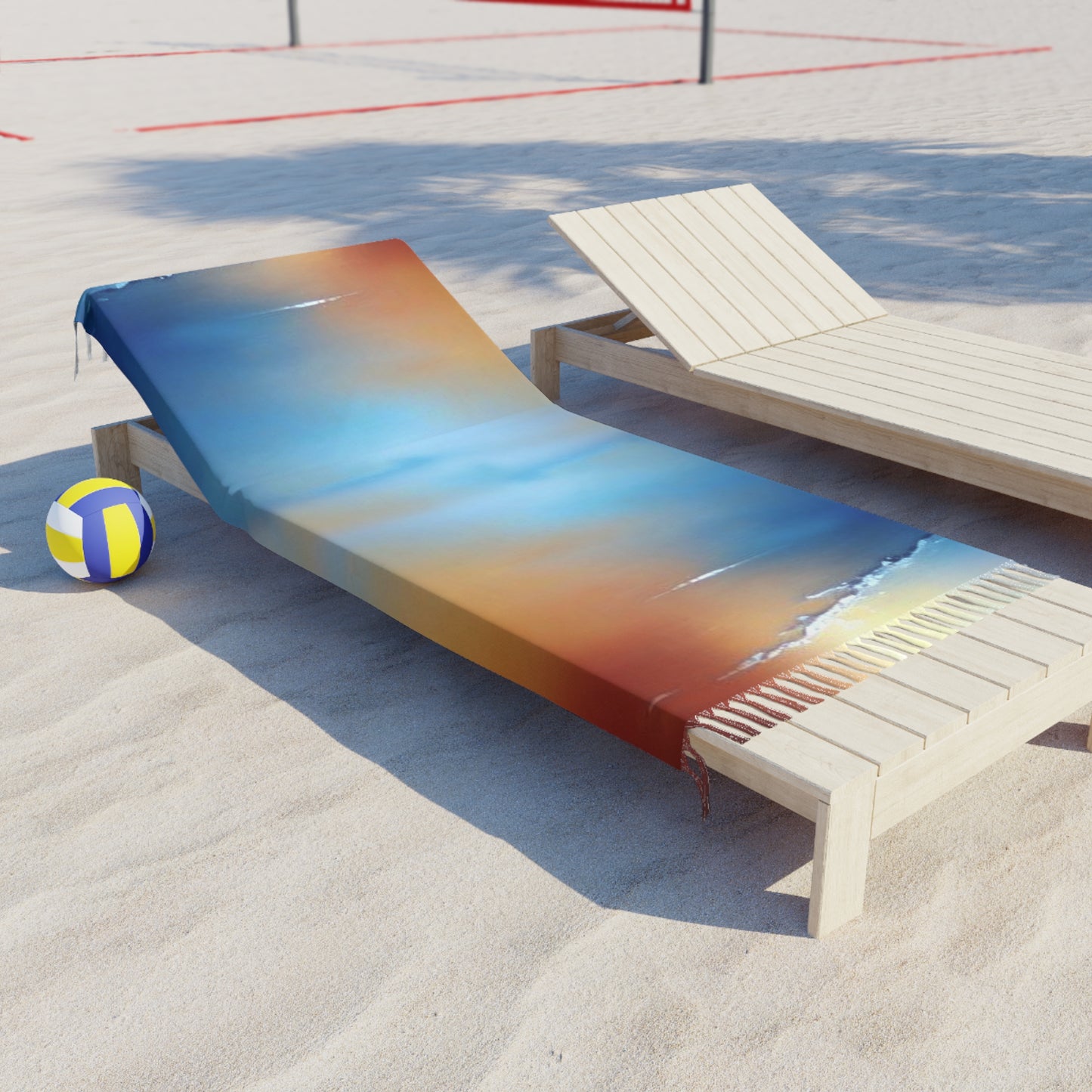 Blue Sea Red Orange Fog 38" × 81" Boho Beach Cloth