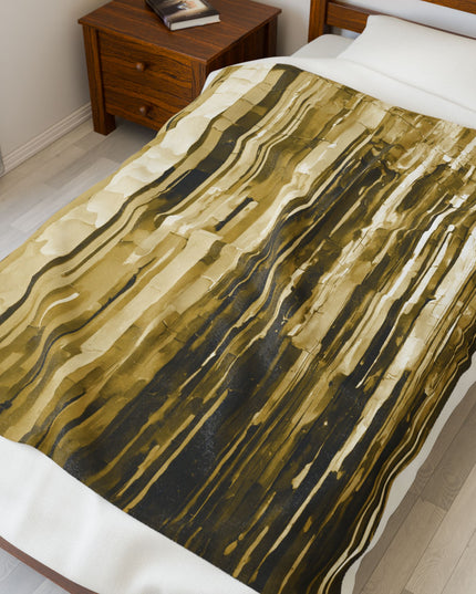 Striped Light Brown Velveteen Plush Blanket, 50" x 60"
