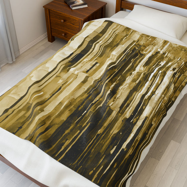 Striped Light Brown Velveteen Plush Blanket, 50" x 60"