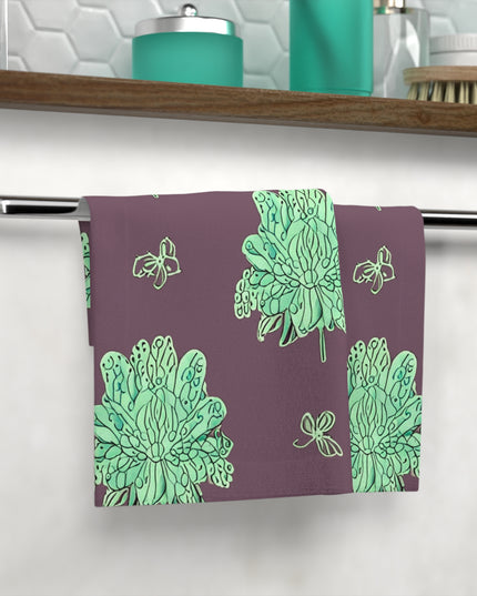 Mint Green Floral Butterflies Face Towel, 13" x 13"