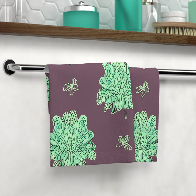 Mint Green Floral Butterflies Face Towel, 13" x 13"