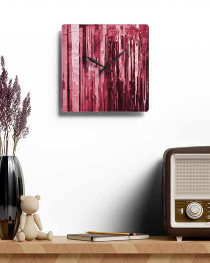 Striped Ruby Acrylic Wall Clock, Round or Square, 10.75" x 10.75"