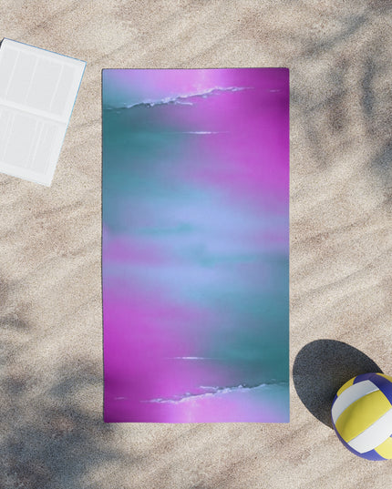 Dark Blue Green Sea Purple Fog Beach Towel, 24" x 44"
