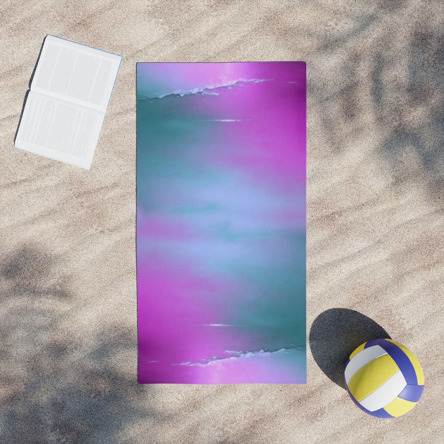 Dark Blue Green Sea Purple Fog Beach Towel, 24" x 44"