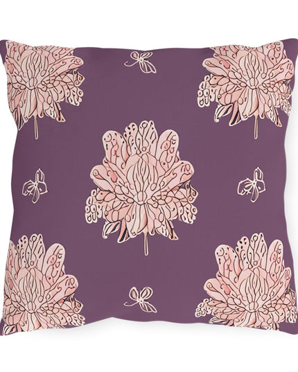 Pink Floral Butterflies 16" x 16" Outdoor Pillow