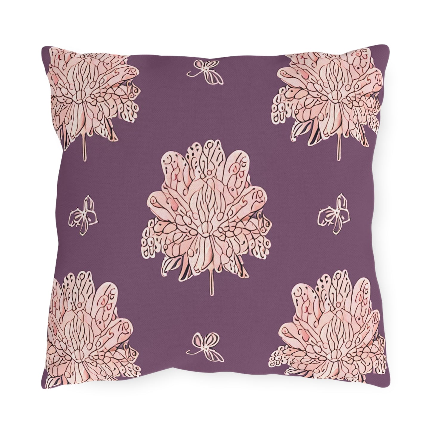 Pink Floral Butterflies 16" x 16" Outdoor Pillow