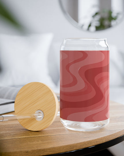 Power Red Wavey Sipper Glass, 16oz