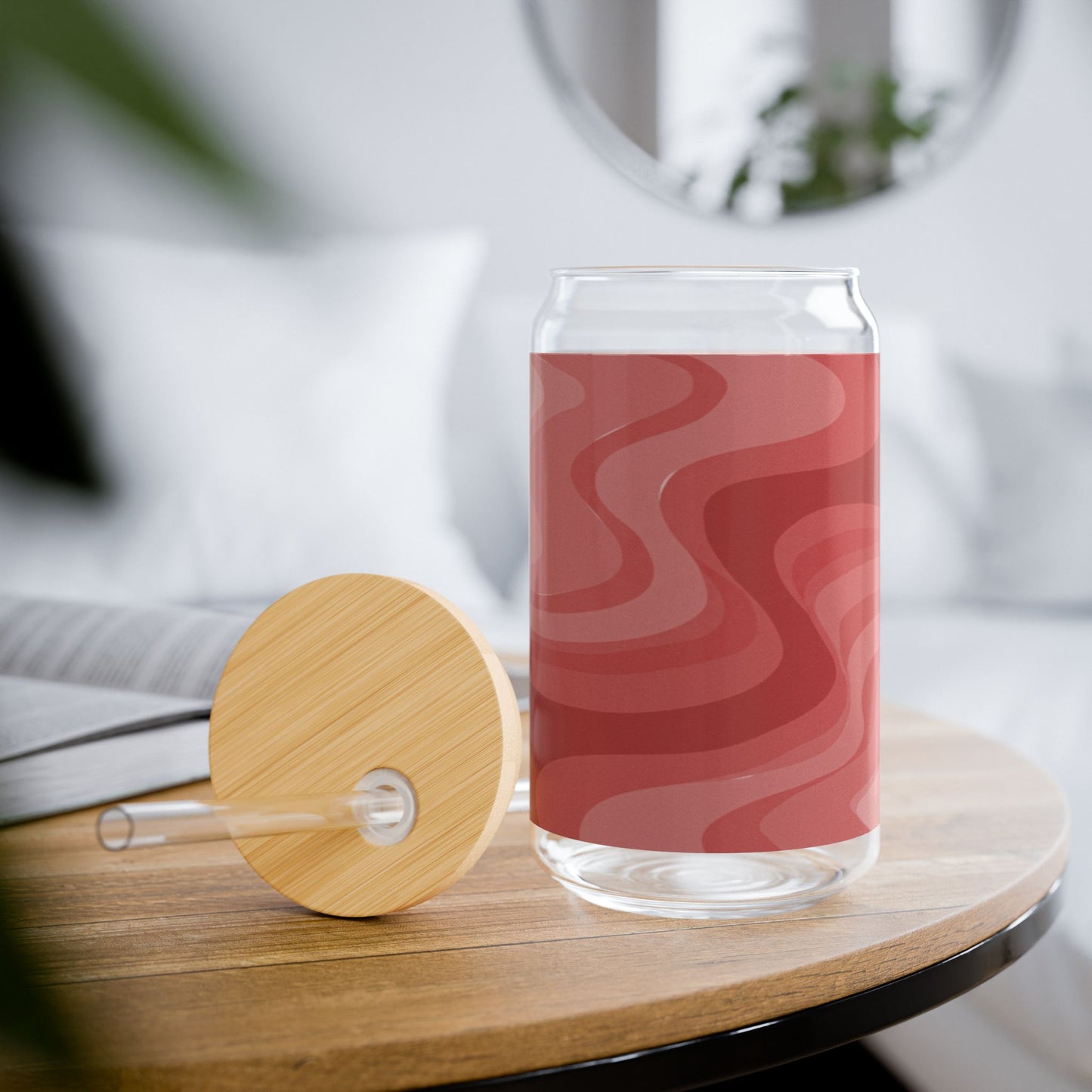 Power Red Wavey Sipper Glass, 16oz