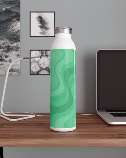 Mint Green Wavey Slim Water Bottle, 20 oz White