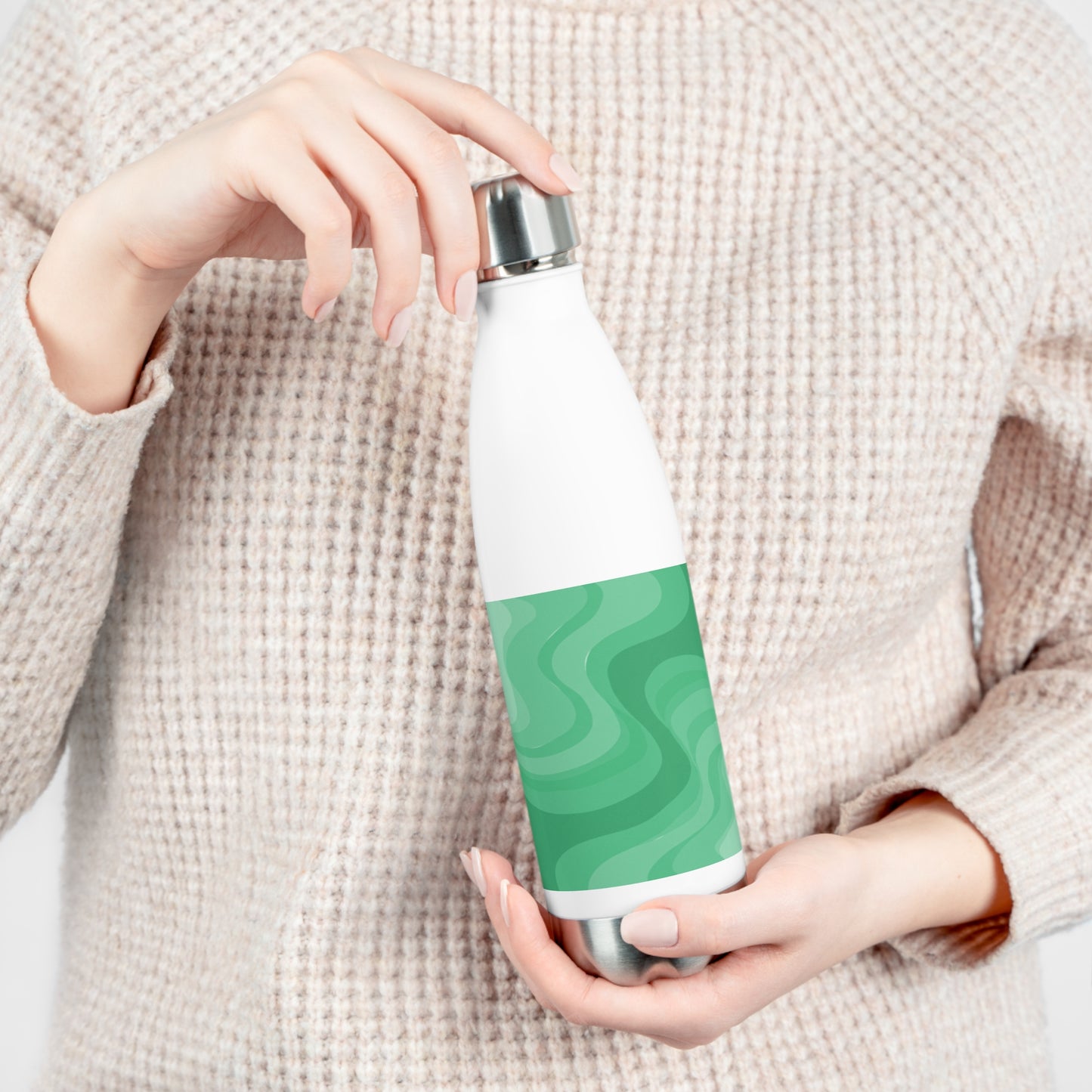 Mint Green Wavey 20oz Insulated Water Bottle