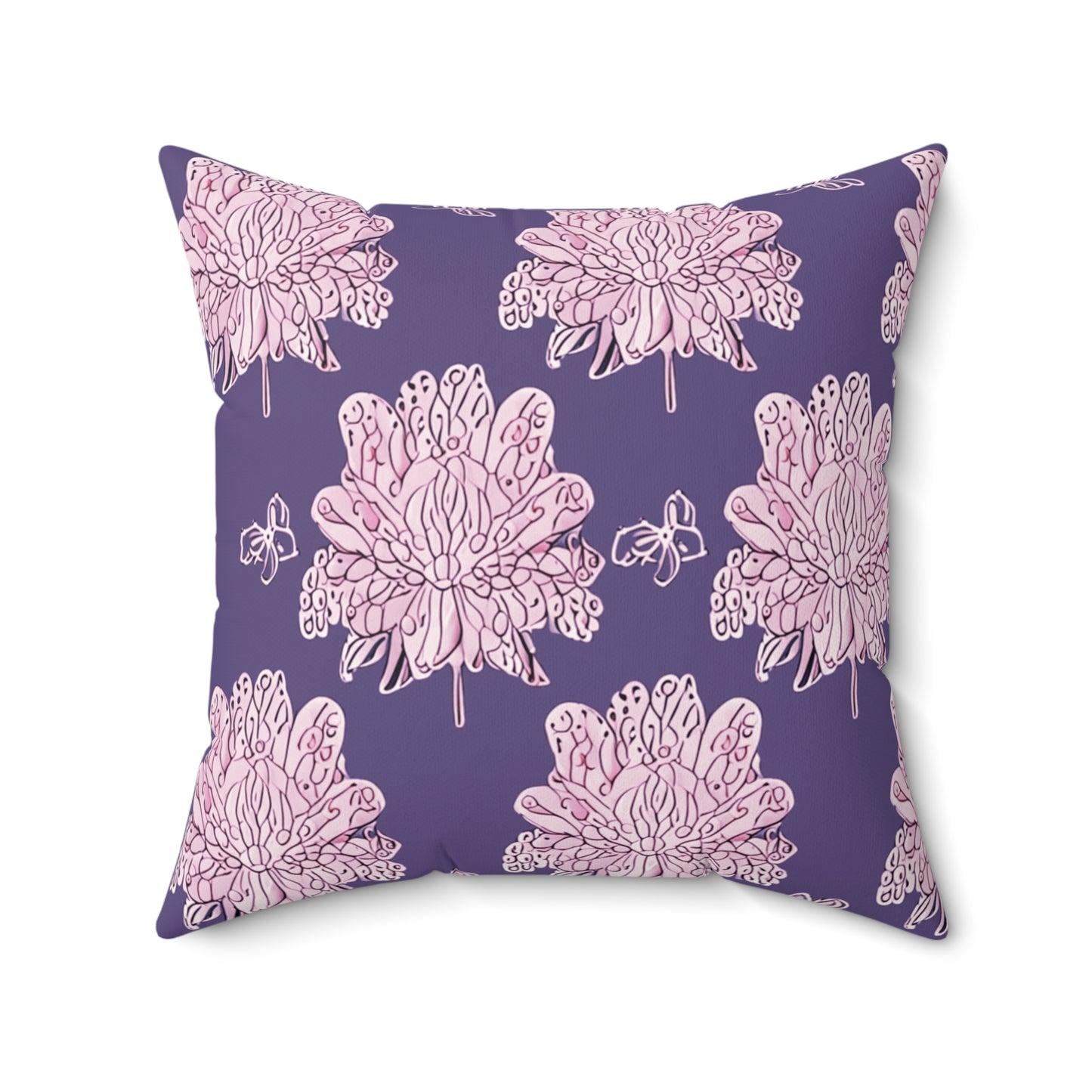 Magenta Floral Butterflies 20" x 20" Faux Suede Square Pillow