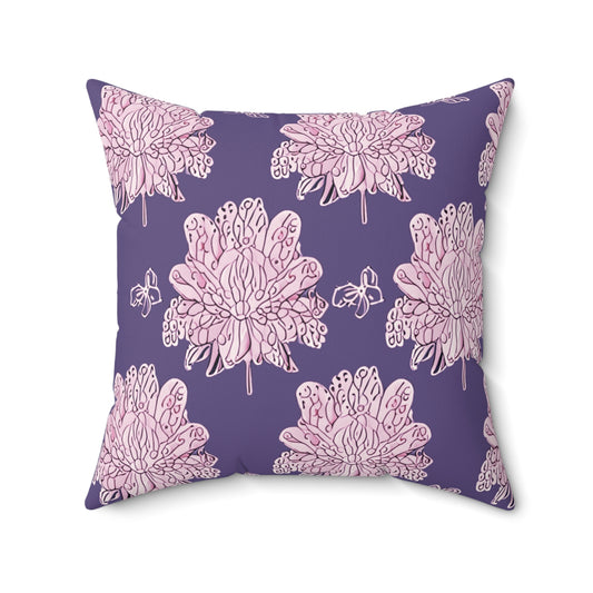 Magenta Floral Butterflies 20" x 20" Faux Suede Square Pillow