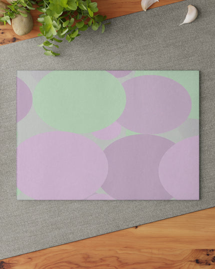 Pastel Lavender Purple and Soft Green Patches 8" x 11" Glass Cutting Board