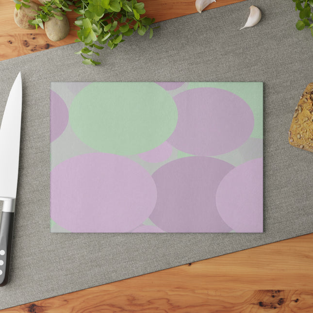 Pastel Lavender Purple and Soft Green Patches 8" x 11" Glass Cutting Board