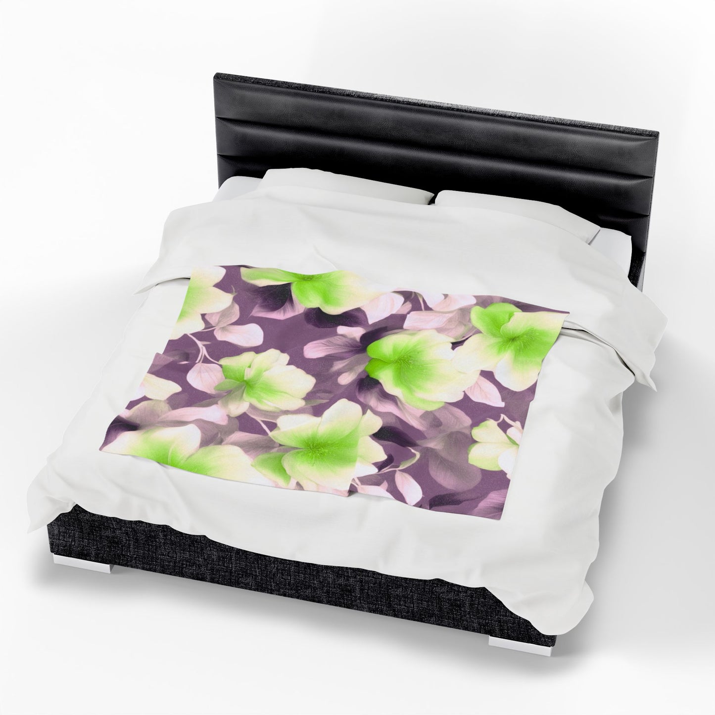 Lime Lavender Floral Bunch Velveteen Plush Blanket, 50" x 60"