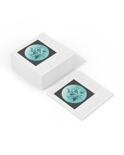 Tif Green Maple Leaf White Coined Napkins, 4.8" x 4.8"