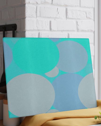 Pastel Tan and Tif Patches 11" x 15" Glass Cutting Board