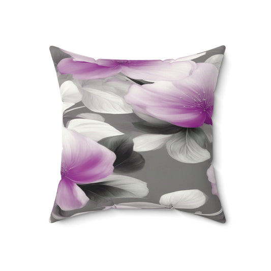 Purple Blossom Floral Bunch Faux Suede Square Pillow, 18" x 18"