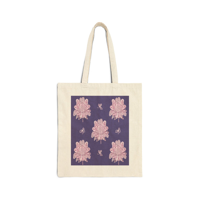 Magenta Floral Butterflies Cotton Canvas Tote Bag