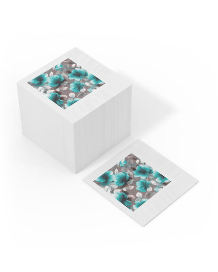 Tif Green Gray Floral Bunch White Coined Napkins, 6.5" x 6.5"