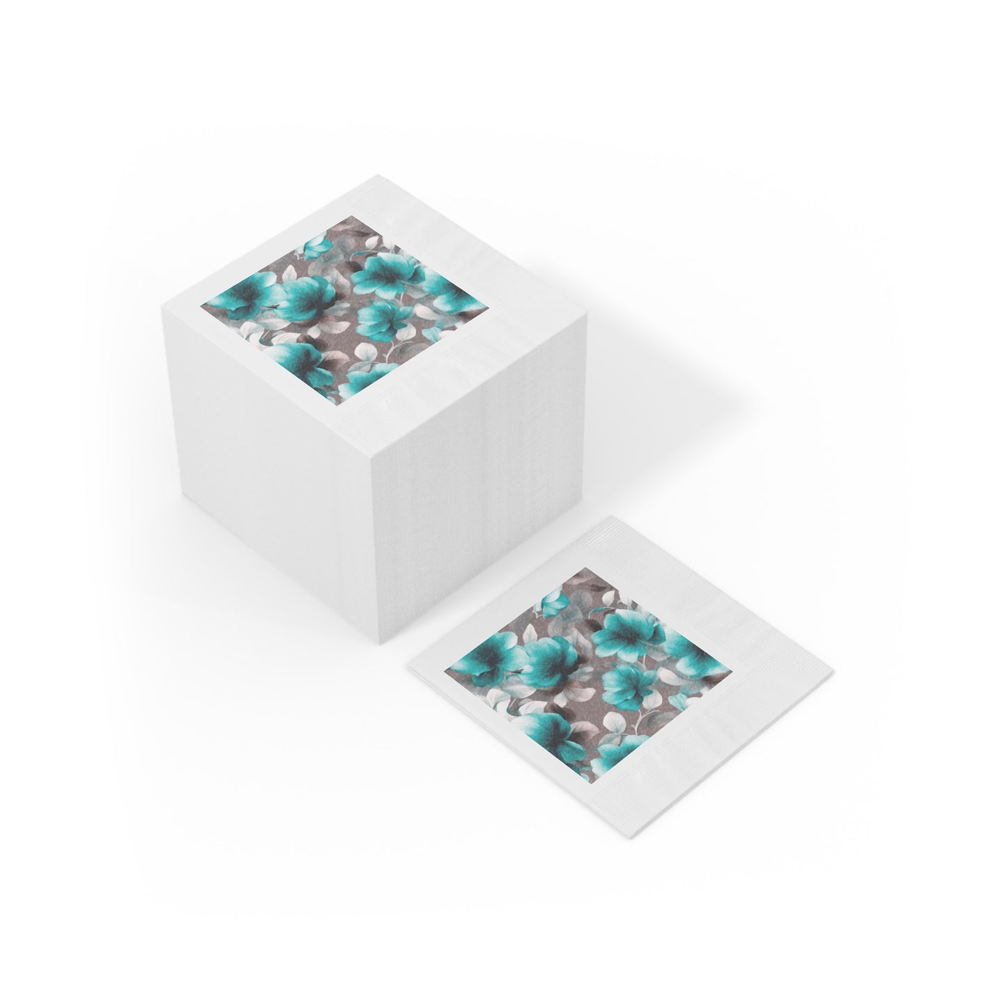 Tif Green Gray Floral Bunch White Coined Napkins, 6.5" x 6.5"