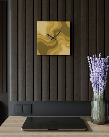 Brown Wavey 10.75" x 10.75" Round or Square Acrylic Wall Clock
