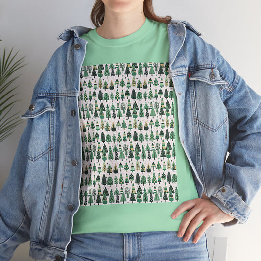 Mini Vintage Green Trees Unisex Heavy Cotton Tee, Small