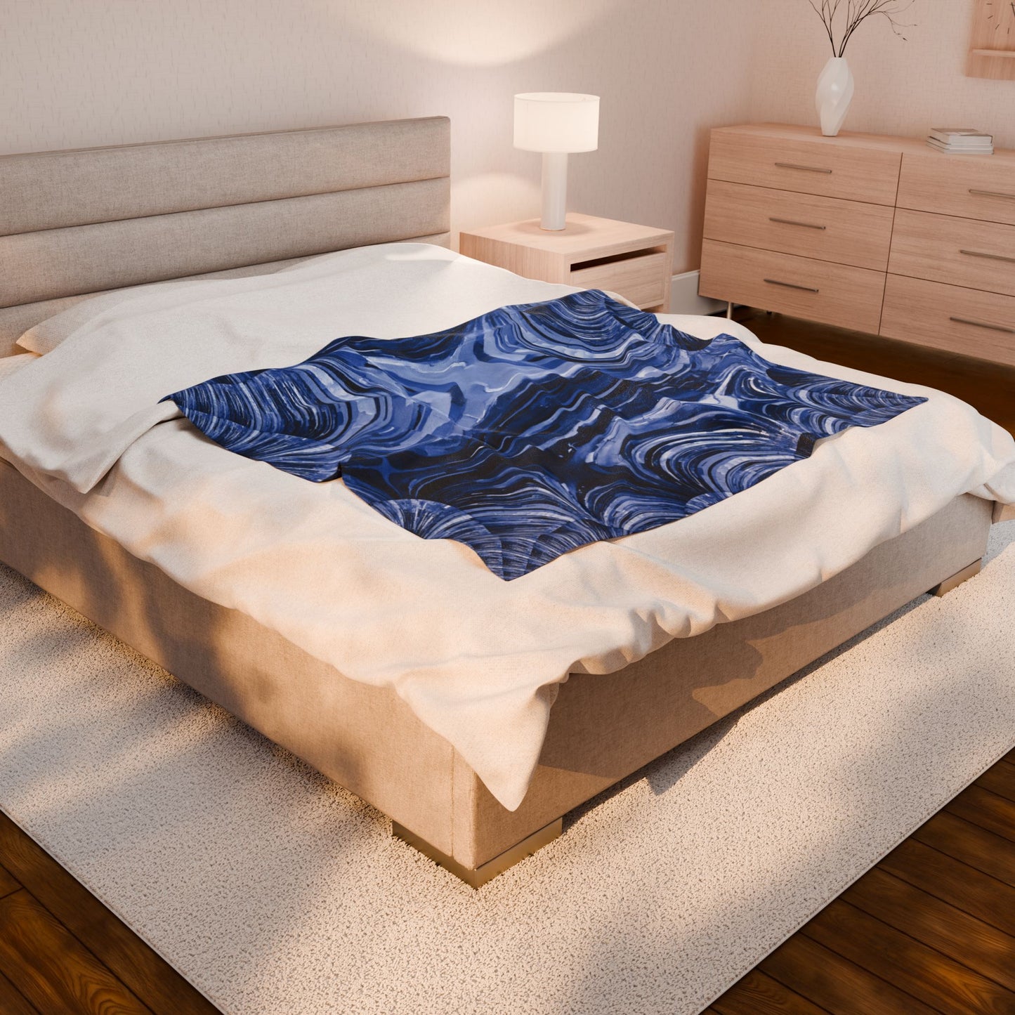 Uzi Spiral Deep Blue Velveteen Plush Blanket, 50" x 60"
