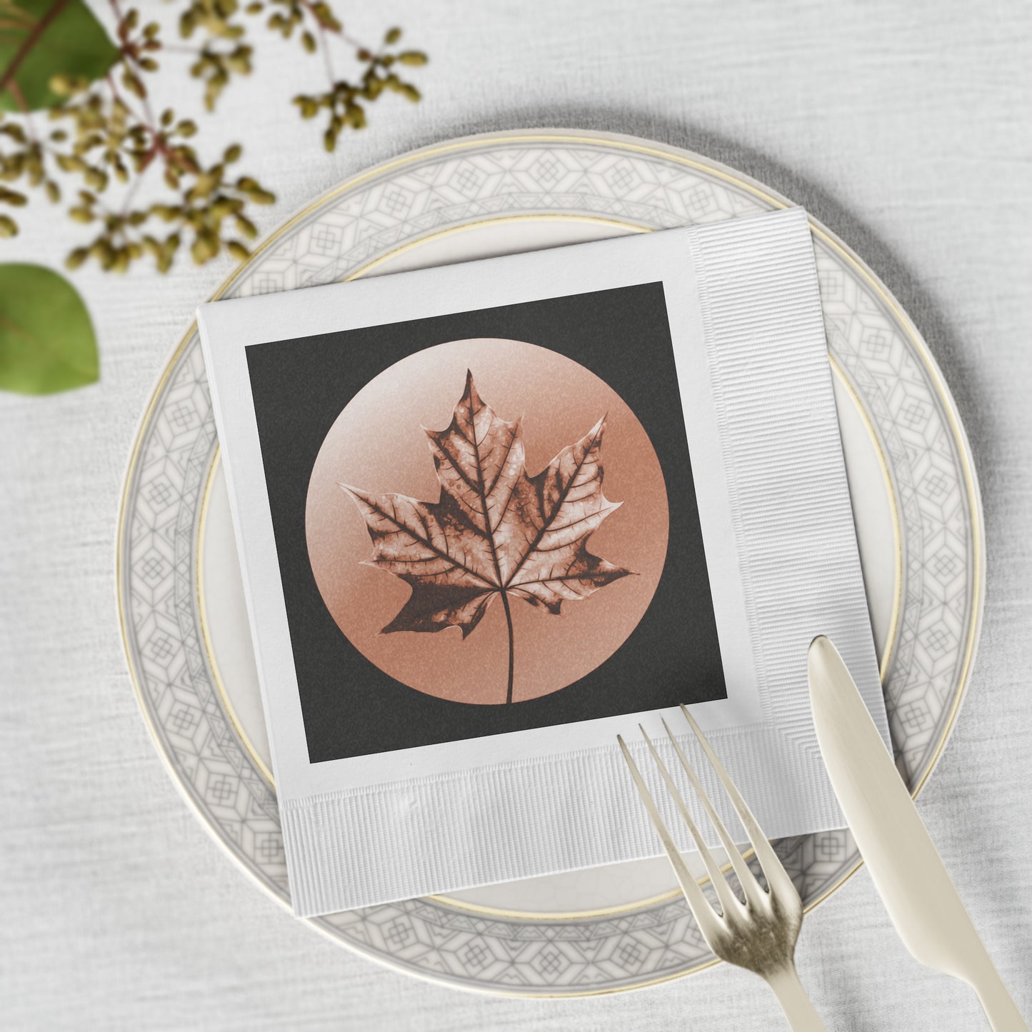 Soft Maple Leaf White Coined Napkins, 6.5" x 6.5"