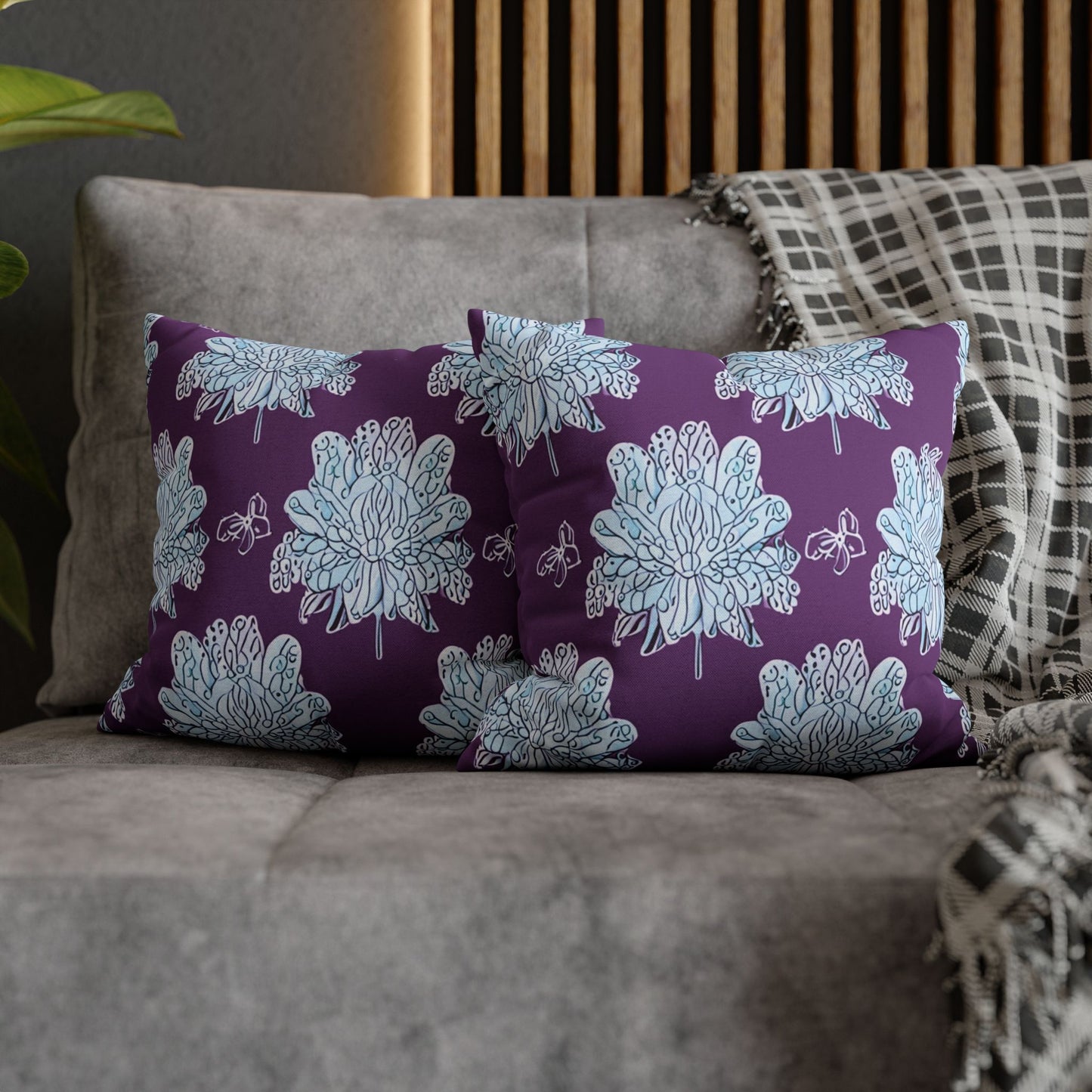 Blue Floral Butterflies Spun Polyester Square Pillowcase, 14" x 14"