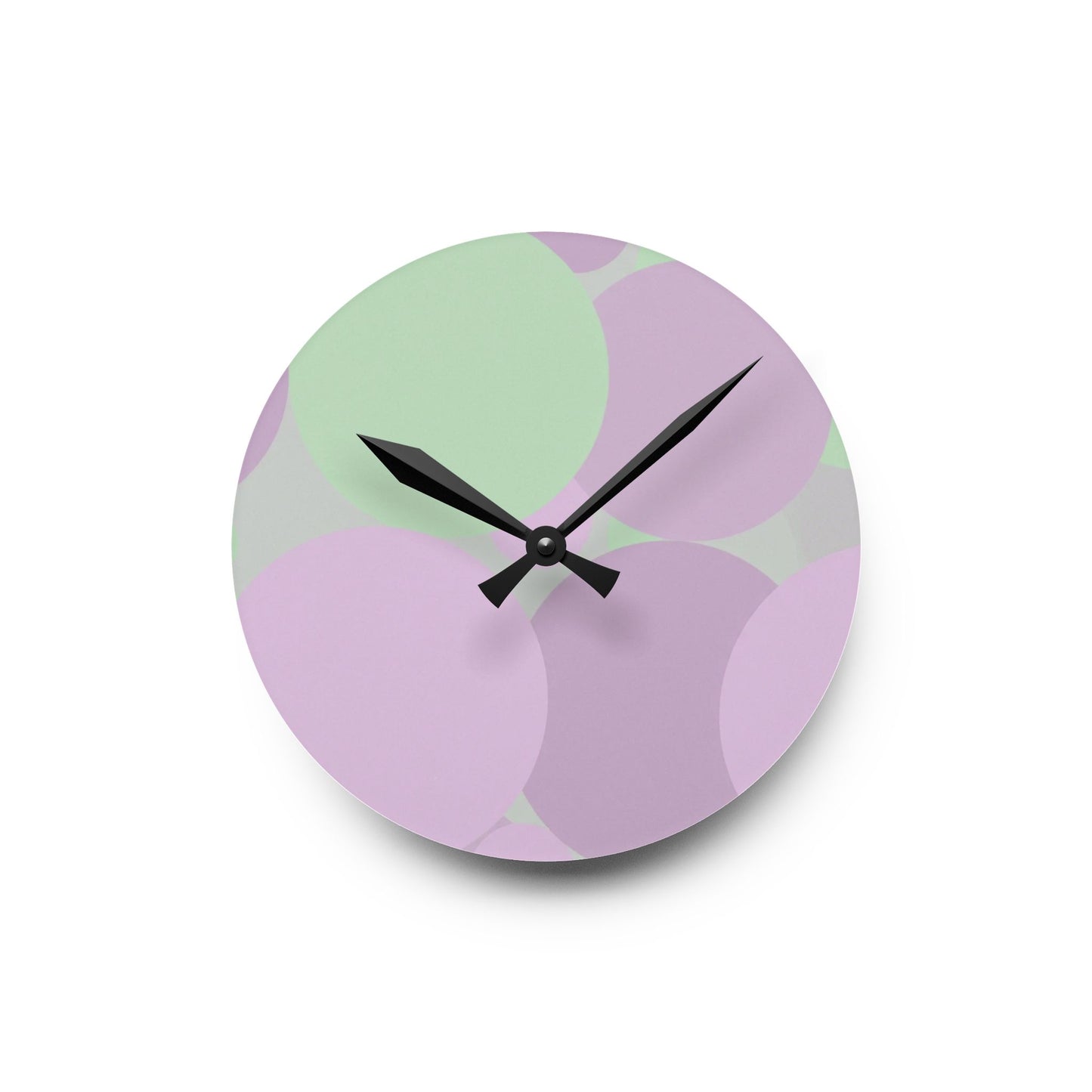 Pastel Lavender Purple and Soft Green Patches Acrylic Round Wall Clock, 8" x 8"