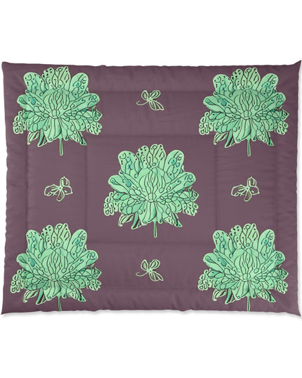 Mint Green Floral Butterflies 104" × 88" Comforter