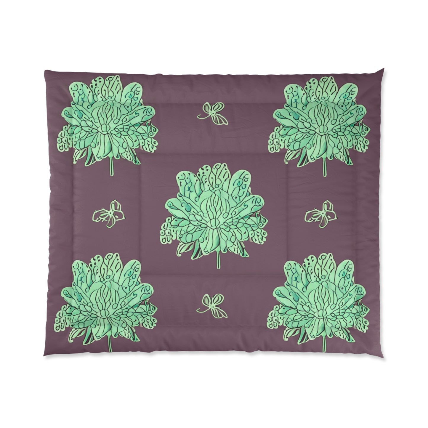 Mint Green Floral Butterflies 104" × 88" Comforter