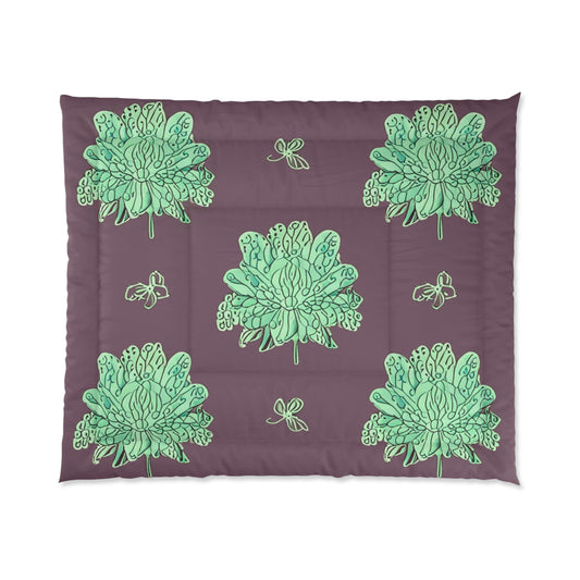 Mint Green Floral Butterflies 104" × 88" Comforter