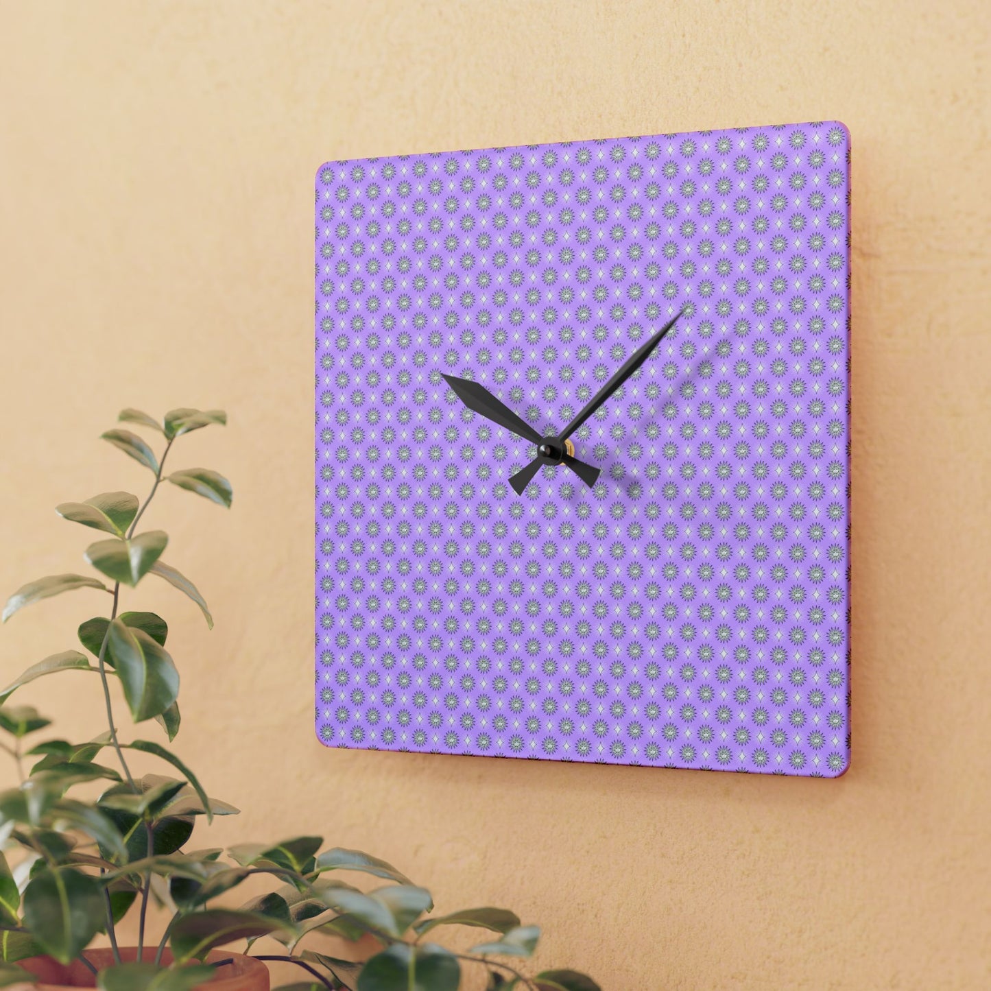 Lavender Star-crossed Bodies Acrylic Wall Clock, Round or Square, 10.75" x 10.75"