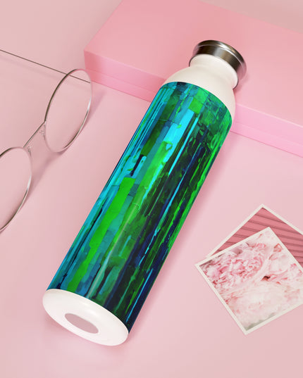 Striped Blue Green Slim Water Bottle, 20 oz White