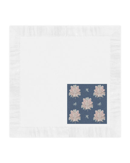 Rose White Floral Butterflies White Coined Napkins, 6.5" x 6.5"